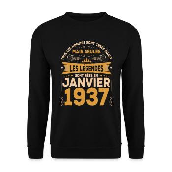 Les Légendes Sont Nées En Janvier 1937 - Sweat-shirt Unisexe - noir - Devant - Alina (178cm) & Michal (187cm)
