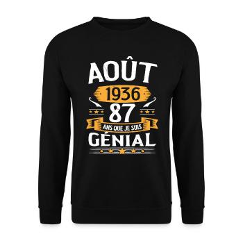 Août 1936 87 Ans Que Je Suis Génial Cadeau - Sweat-shirt Unisexe - noir - Devant - Alina (178cm) & Michal (187cm)