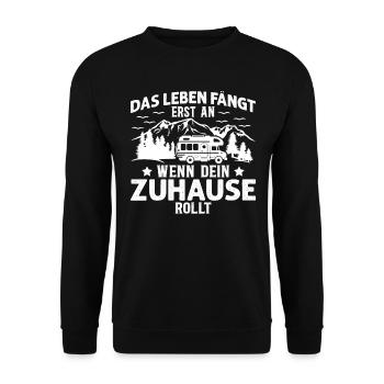 Das Leben Fängt Erst An Wenn Dein Zuhause Rollt - Unisex Pullover - Schwarz - Vorne - Alina (178cm) & Michal (187cm)