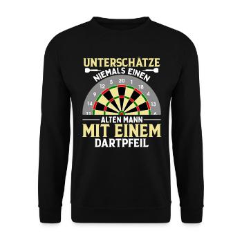 Ein Alter Mann Mit Einem Dartpfeil - Unisex Pullover - Schwarz - Vorne - Alina (178cm) & Michal (187cm)