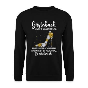 18th Birthday Girl Party Gift Guest Book Funny - Unisex Pullover - Schwarz - Vorne - Alina (178cm) & Michal (187cm)