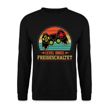 Level Onkel Freigeschaltet - Unisex Pullover - Schwarz - Vorne - Alina (178cm) & Michal (187cm)