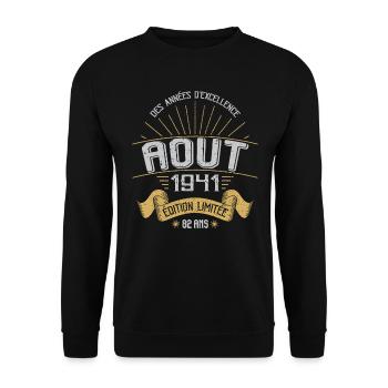Août 1941 82 Ans Anniversaire Vintage Cadeau - Sweat-shirt Unisexe - noir - Devant - Alina (178cm) & Michal (187cm)