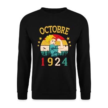 Octobre 1924 Anniversaire Vintage Idée Cadeau - Sweat-shirt Unisexe - noir - Devant - Alina (178cm) & Michal (187cm)