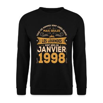 Les Légendes Sont Nées En Janvier 1998 - Sweat-shirt Unisexe - noir - Devant - Alina (178cm) & Michal (187cm)