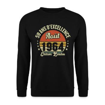 Août 1964 59 Ans Anniversaire Vintage Cadeau - Sweat-shirt Unisexe - noir - Devant - Alina (178cm) & Michal (187cm)