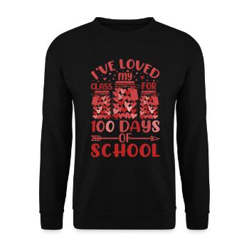 Ich liebe meine Klasse seit 100 Tagen Schullehrer - Unisex Pullover - Schwarz - Vorne - Alina (178cm) & Michal (187cm)