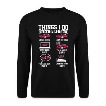 Dinge, die ich in meiner Freizeit mache Lustiger Auto-Enthusiast - Unisex Pullover - Schwarz - Vorne - Alina (178cm) & Michal (187cm)