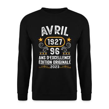 Anniversaire Vintage Idée Cadeau Avril 1927 96 - Sweat-shirt Unisexe - noir - Devant - Alina (178cm) & Michal (187cm)