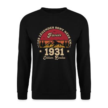 Les Légendes Sont Nées En Février 1931 - Sweat-shirt Unisexe - noir - Devant - Alina (178cm) & Michal (187cm)