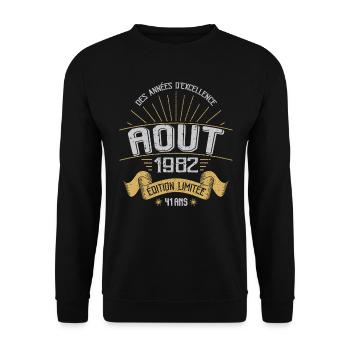 Août 1982 41 Ans Anniversaire Vintage Cadeau - Sweat-shirt Unisexe - noir - Devant - Alina (178cm) & Michal (187cm)