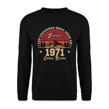 Les Légendes Sont Nées En Février 1971 - Sweat-shirt Unisexe - noir - Devant - Alina (178cm) & Michal (187cm)