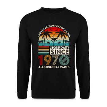 Legendär seit 1970 alle Originalteile - Unisex Pullover - Schwarz - Vorne - Alina (178cm) & Michal (187cm)