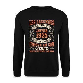 Les Légendes Sont Nées En Janvier 1935 Cadeau - Sweat-shirt Unisexe - noir - Devant - Alina (178cm) & Michal (187cm)