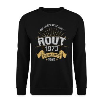 Août 1973 50 Ans Anniversaire Vintage Cadeau - Sweat-shirt Unisexe - noir - Devant - Alina (178cm) & Michal (187cm)