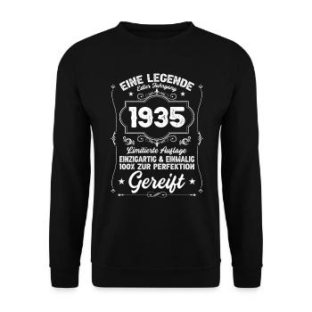 Eine Legende Edler Jahrgang 1935 - Unisex Pullover - Schwarz - Vorne - Alina (178cm) & Michal (187cm)