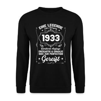 Eine Legende Edler Jahrgang 1933 - Unisex Pullover - Schwarz - Vorne - Alina (178cm) & Michal (187cm)