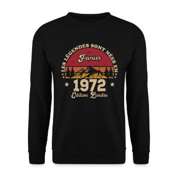 Les Légendes Sont Nées En Février 1972 - Sweat-shirt Unisexe - noir - Devant - Alina (178cm) & Michal (187cm)