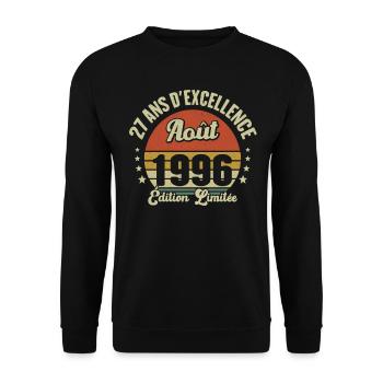 August 1996 27 Years Anniversary Vintage Gift - Unisex Sweatshirt - black - Front - Alina (178cm) & Michal (187cm)