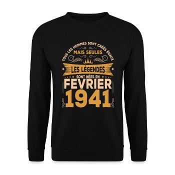 Les Légendes Sont Nées En Février 1941 - Sweat-shirt Unisexe - noir - Devant - Alina (178cm) & Michal (187cm)