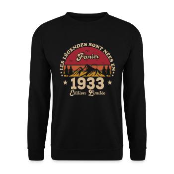 Les Légendes Sont Nées En Février 1933 - Sweat-shirt Unisexe - noir - Devant - Alina (178cm) & Michal (187cm)