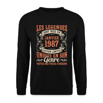 Les Légendes Sont Nées En Janvier 1987 Cadeau - Sweat-shirt Unisexe - noir - Devant - Alina (178cm) & Michal (187cm)