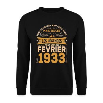 Les Légendes Sont Nées En Février 1933 - Sweat-shirt Unisexe - noir - Devant - Alina (178cm) & Michal (187cm)