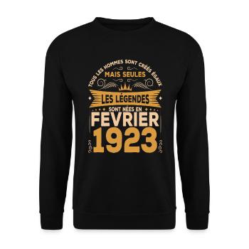 Les Légendes Sont Nées En Février 1923 - Sweat-shirt Unisexe - noir - Devant - Alina (178cm) & Michal (187cm)