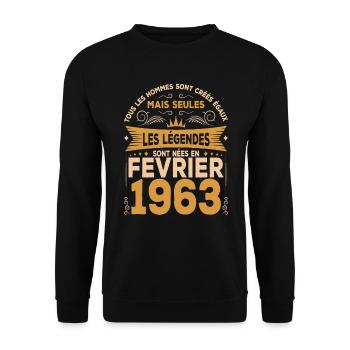 Les Légendes Sont Nées En Février 1963 - Sweat-shirt Unisexe - noir - Devant - Alina (178cm) & Michal (187cm)