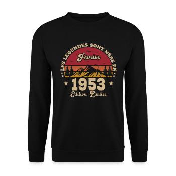 Les Légendes Sont Nées En Février 1953 - Sweat-shirt Unisexe - noir - Devant - Alina (178cm) & Michal (187cm)