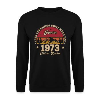Les Légendes Sont Nées En Février 1973 - Sweat-shirt Unisexe - noir - Devant - Alina (178cm) & Michal (187cm)