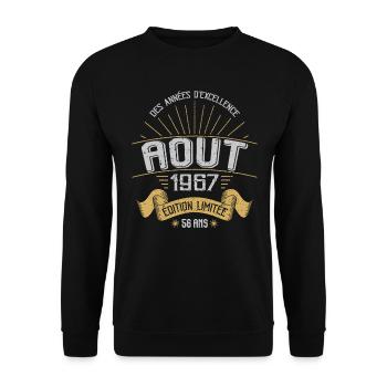 Août 1967 56 Ans Anniversaire Vintage Cadeau - Sweat-shirt Unisexe - noir - Devant - Alina (178cm) & Michal (187cm)