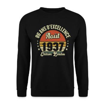 Août 1937 86 Ans Anniversaire Vintage Cadeau - Sweat-shirt Unisexe - noir - Devant - Alina (178cm) & Michal (187cm)