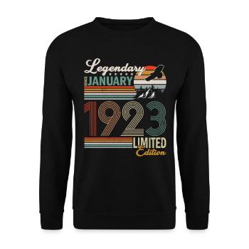 Geburtstagsgeschenk Januar 1923 - Unisex Pullover - Schwarz - Vorne - Alina (178cm) & Michal (187cm)