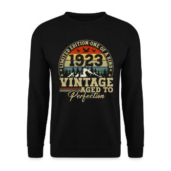 1923 Vintage Vintage Retro Geburtstagsgeschenk - Unisex Pullover - Schwarz - Vorne - Alina (178cm) & Michal (187cm)