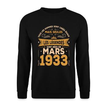 Les Légendes Sont Nées En Mars 1933 - Sweat-shirt Unisexe - noir - Devant - Alina (178cm) & Michal (187cm)