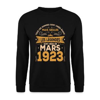 Les Légendes Sont Nées En Mars 1923 - Sweat-shirt Unisexe - noir - Devant - Alina (178cm) & Michal (187cm)