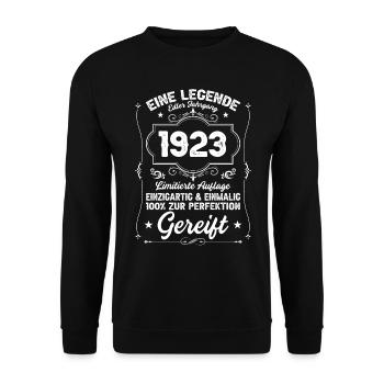 1923 Geburtstag Vatertg Muttertag - Unisex Pullover - Schwarz - Vorne - Alina (178cm) & Michal (187cm)
