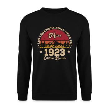 Les Légendes Sont Nées En Mars 1923 - Sweat-shirt Unisexe - noir - Devant - Alina (178cm) & Michal (187cm)
