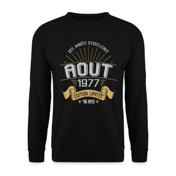 Août 1977 46 Ans Anniversaire Vintage Cadeau - Sweat-shirt Unisexe - noir - Devant - Alina (178cm) & Michal (187cm)