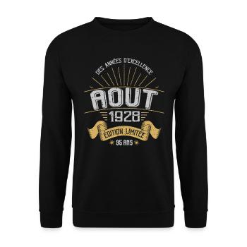 Août 1928 95 Ans Anniversaire Vintage Cadeau - Sweat-shirt Unisexe - noir - Devant - Alina (178cm) & Michal (187cm)