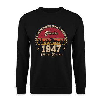 Les Légendes Sont Nées En Février 1947 - Sweat-shirt Unisexe - noir - Devant - Alina (178cm) & Michal (187cm)