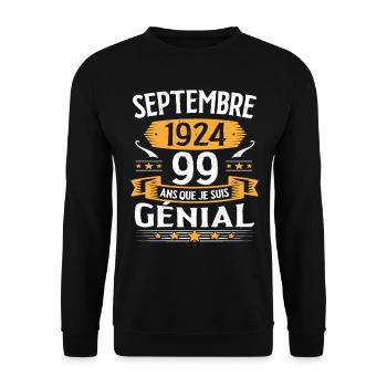 Septembre 1924 99 Ans Que Je Suis Génial Cadeau - Sweat-shirt Unisexe - noir - Devant - Alina (178cm) & Michal (187cm)