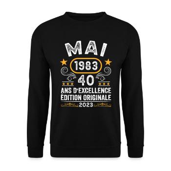 Anniversaire Vintage Idée Cadeau Mai 1983 40 - Sweat-shirt Unisexe - noir - Devant - Alina (178cm) & Michal (187cm)