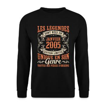 Les Légendes Sont Nées En Janvier 2005 Cadeau - Sweat-shirt Unisexe - noir - Devant - Alina (178cm) & Michal (187cm)