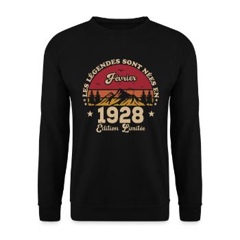 Les Légendes Sont Nées En Février 1928 - Sweat-shirt Unisexe - noir - Devant - Alina (178cm) & Michal (187cm)