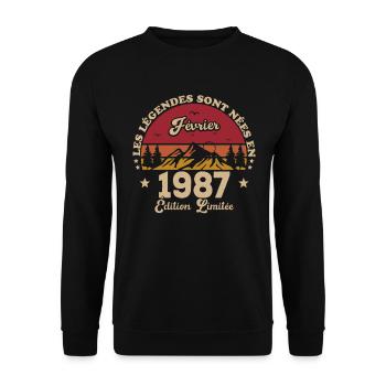 Les Légendes Sont Nées En Février 1987 - Sweat-shirt Unisexe - noir - Devant - Alina (178cm) & Michal (187cm)