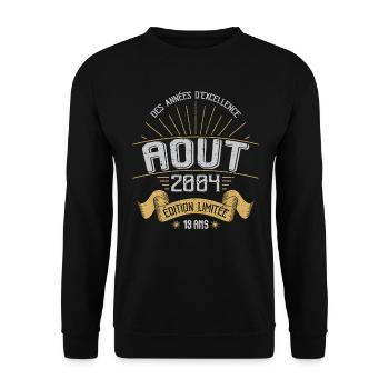 Août 2004 19 Ans Anniversaire Vintage Cadeau - Sweat-shirt Unisexe - noir - Devant - Alina (178cm) & Michal (187cm)