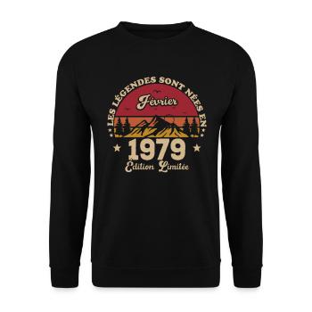 Les Légendes Sont Nées En Février 1979 - Sweat-shirt Unisexe - noir - Devant - Alina (178cm) & Michal (187cm)