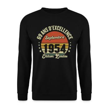 Septembre 1954 69 Ans Anniversaire Vintage Cadeau - Sweat-shirt Unisexe - noir - Devant - Alina (178cm) & Michal (187cm)
